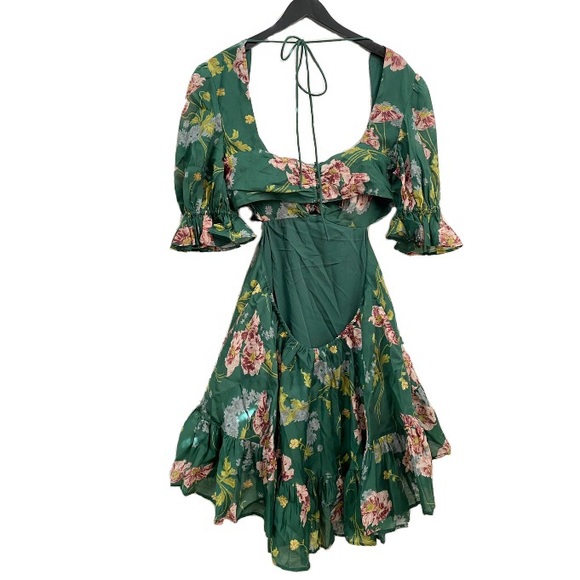ASOS Tie Front Mini Dress in Textured Voile Art Nouveau Green Floral Size 10 - Picture 8 of 16